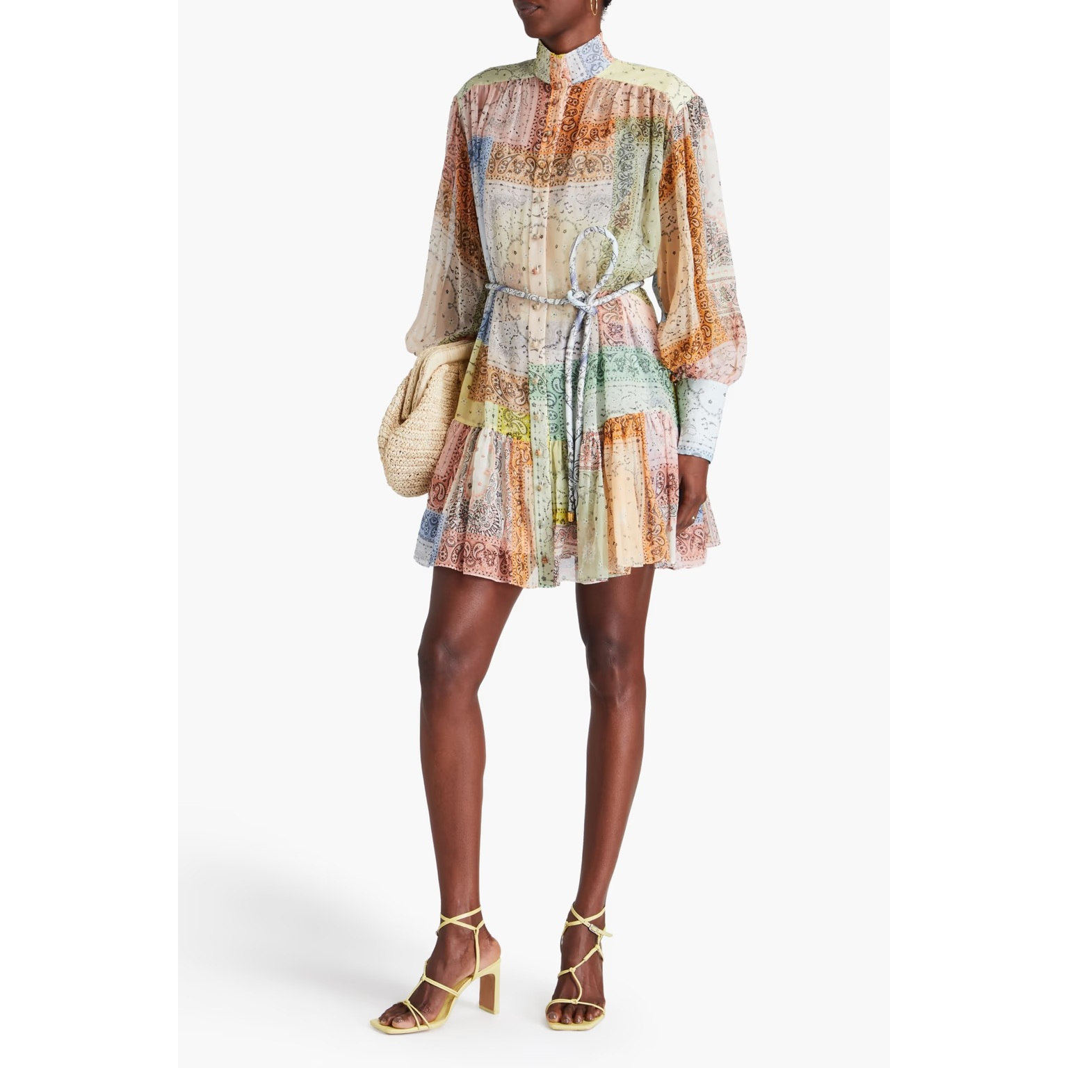 ZIMMERMANN正品代购过季款复古风百家布拼接腰果花连衣裙42555