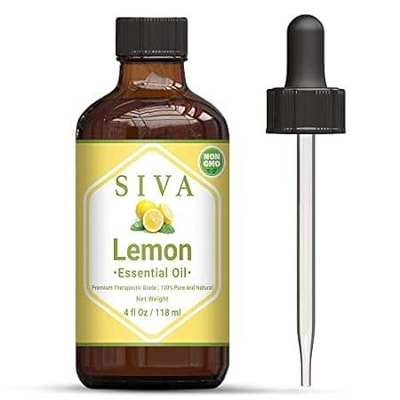 Siva Lemon Essential Oil 4 Fl Oz with Premium Glass Dropp