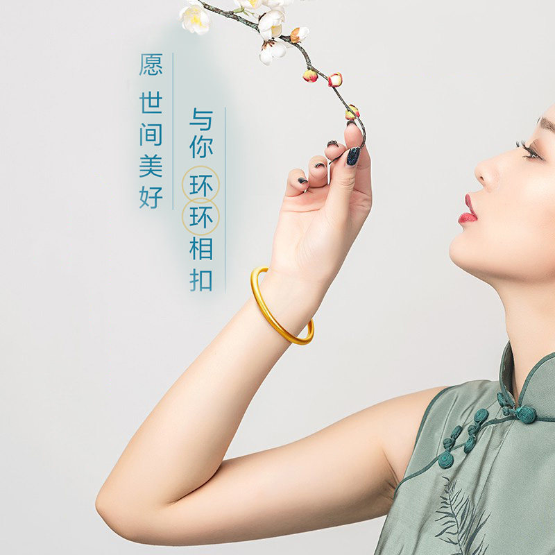古法传承手镯女越南沙金高仿色黄色实心素圈久不掉色送结婚