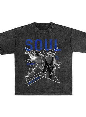 Soul power灵魂力量美式水洗做旧复古纯棉陶喆演唱会应援短袖T恤