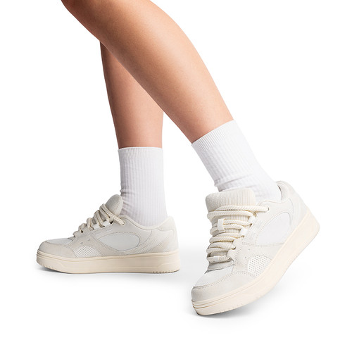 出欧美单百搭运动鞋革布拼接复古滑板鞋耐磨防滑厚底低帮休闲鞋女