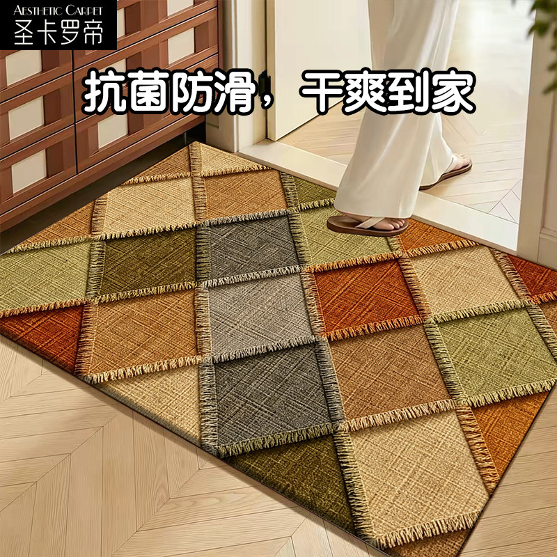 复古轻奢几何仿亚麻入户进门地垫