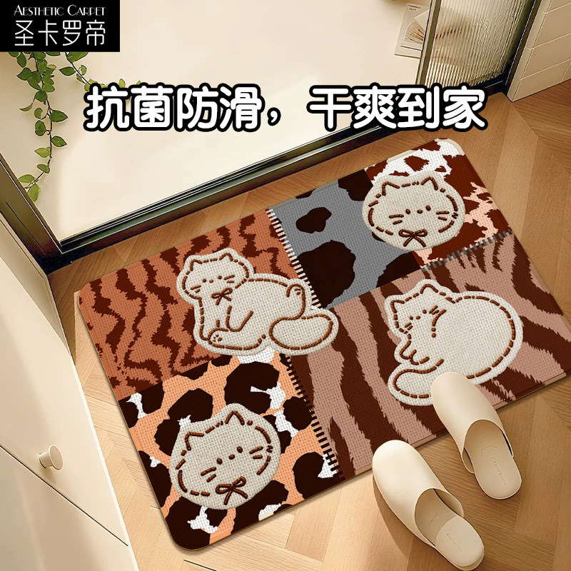 仿亚麻编织卡通猫咪小狗宠物地垫