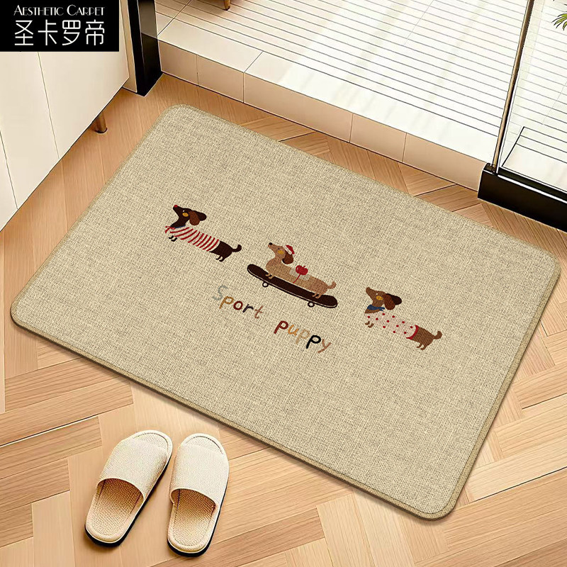 卡通可爱小狗仿亚麻吸水地垫入户门垫卫生间浴室防滑脚垫玄关地毯,居家布艺,家用脚垫,淘宝优惠券,粉丝福利购,淘宝优惠卷