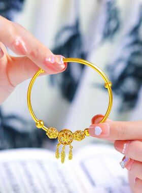 【高品质】捕梦网沙金色手镯女网红爆款简约冷淡风推拉手环百搭