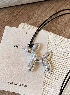 时髦百搭韩系皮绳项链女in小众设计感配饰秋冬长款毛衣锁骨链