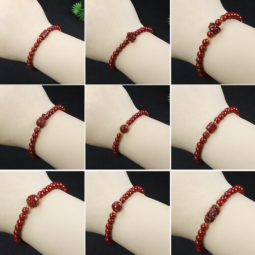 正品朱砂手链女 天然紫金砂小众朱砂手串6mm圆珠六字真言手链