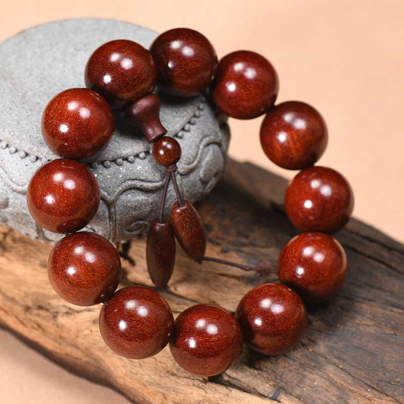 真金星尼泊尔小叶紫檀天珠手串高密沉水泥料鸡血红佛珠木质文玩