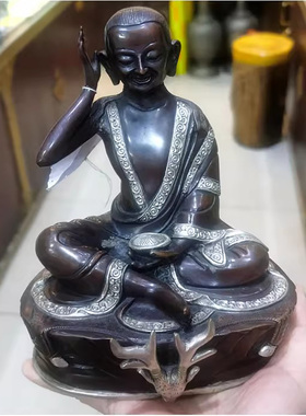 密勒日巴 约高20cm 尼泊尔纯铜佛像摆件 米拉日巴 米勒日巴 7寸