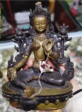 7寸尼泊尔进口纯铜古色佛像 绿度母 观自在绿救度母高约22cm