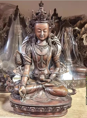 尼泊尔纯铜古色佛像1尺地藏菩萨