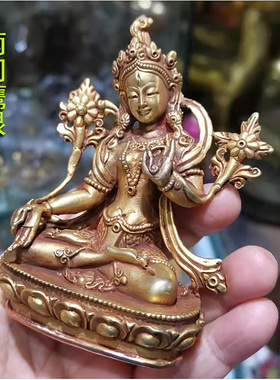 3寸 白度母 尼泊尔纯铜鎏金佛像 七眼佛母 约9cm 观自在白救度母