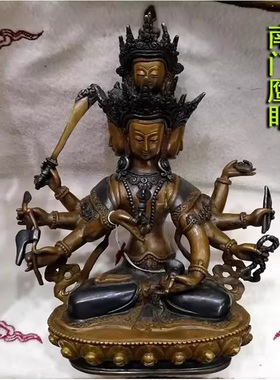 7寸大随求菩萨 素素卓玛 尼泊尔纯铜佛像四头八臂与愿金刚 约23cm
