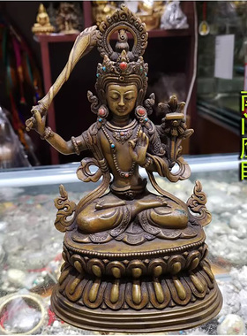 精美尼泊尔进口纯铜做旧佛像 文殊菩萨 7寸高约22cm 文殊师利
