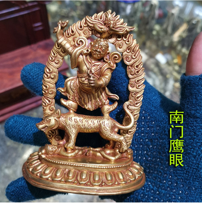 3寸 愤怒莲师 金刚铠甲 尼泊尔纯铜鎏金佛像 多吉卓列 多杰卓洛