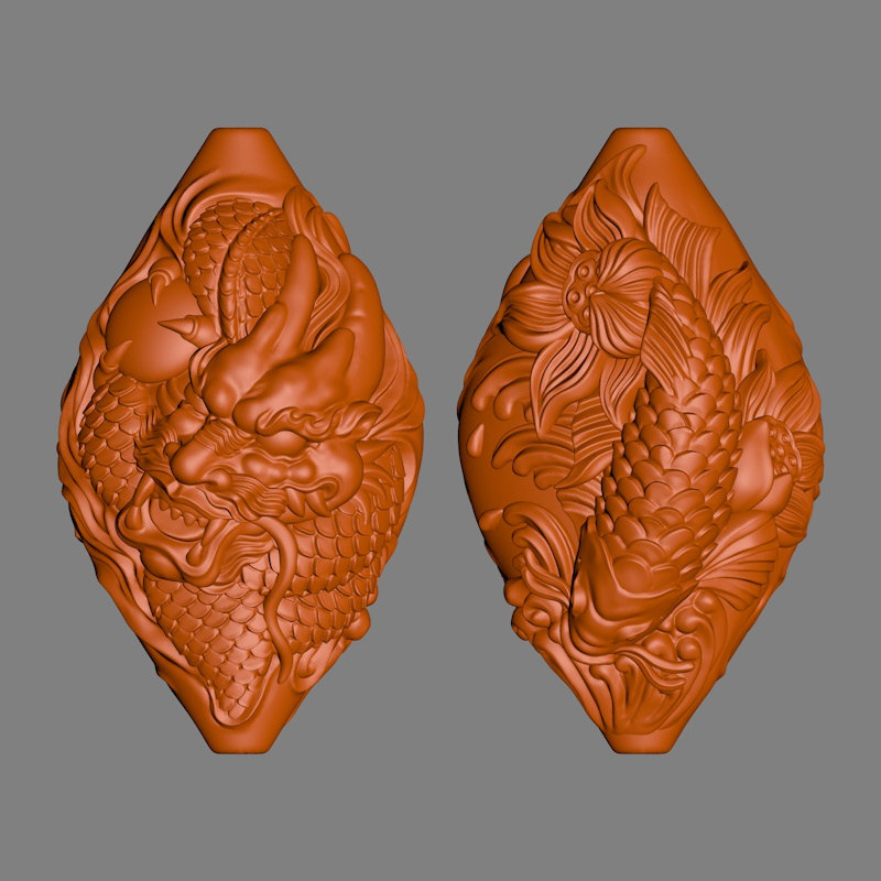 龙鱼stl圆雕图核雕玉雕木雕机雕图纸鲤鱼3d打印鱼化龙模型l0779