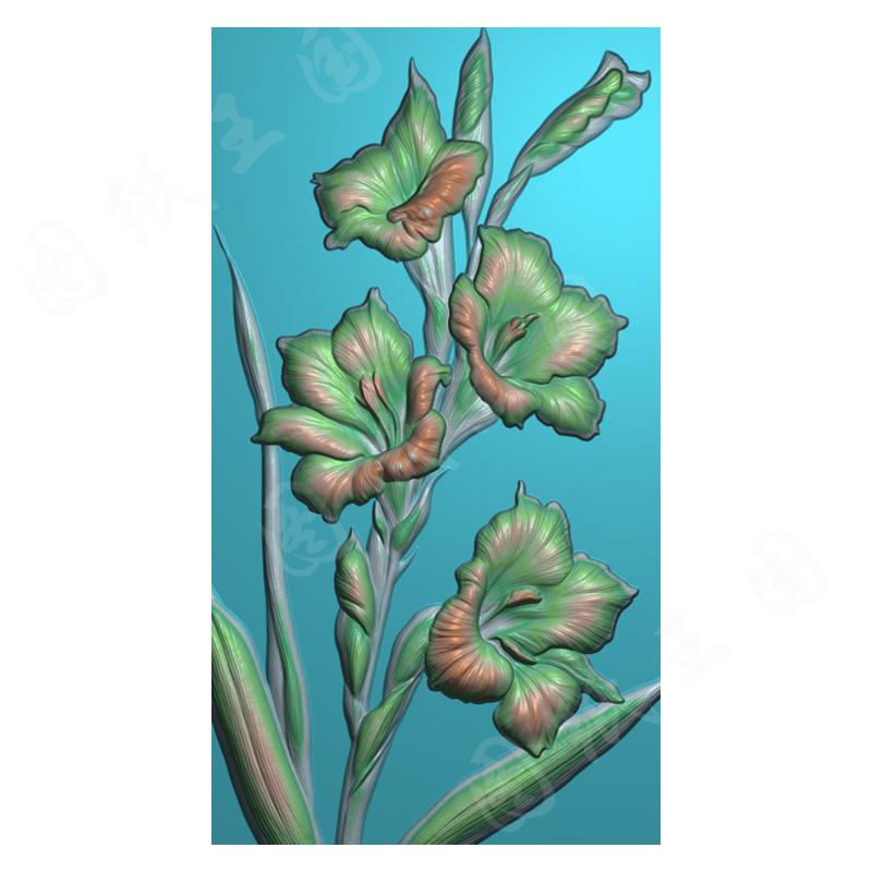 J0058兰花jdp精雕图无事牌bmp灰度图花卉玉雕木雕浮雕图纸源文件