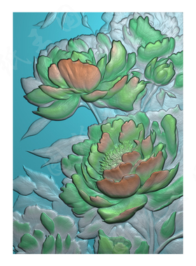 J0068花朵纹样jdp精雕图无事牌bmp灰度图兰花玉雕木雕浮雕图纸