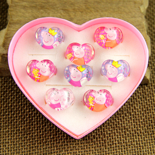 韩国儿童戒指可爱卡通爱心盒小女孩礼物一盒小猪指环饰品女