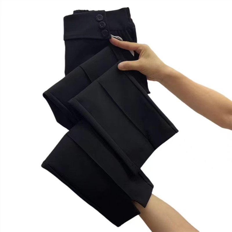 欧洲站简约百搭黑色西服裤2025年秋季新款半松紧腰休闲时尚直筒裤