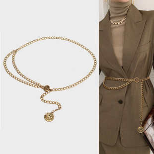 潮金属高级感链条腰带细 饰小香风新款 腰链女复古配饰配西装 裙子装