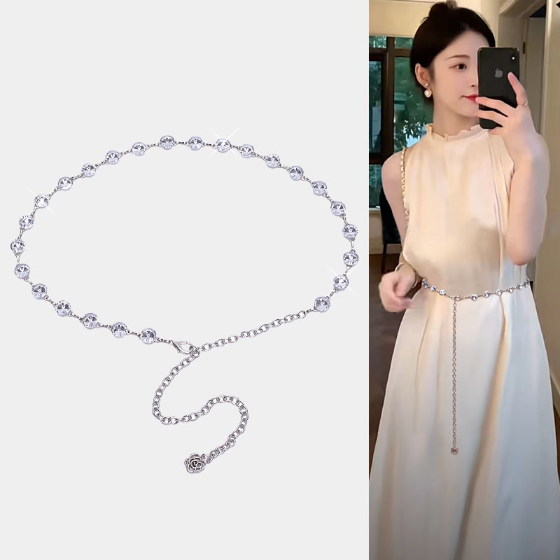 水晶水钻腰链女2025新款配饰配裙子连衣裙夏季装饰金属链条细腰带