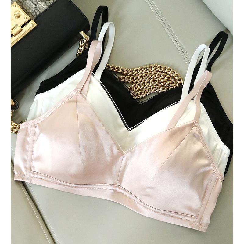 真丝缎面无钢圈文胸 法式光面桑蚕丝薄款舒适内衣胸罩超薄上托