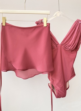 芭蕾裙雪纺纯色一片弹力系带练功舞蹈成人女半身纱裙jac樱桃红色