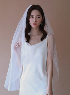 2022春夏新款超简约气质单层新娘结婚头纱领证登记旅拍品质感头饰