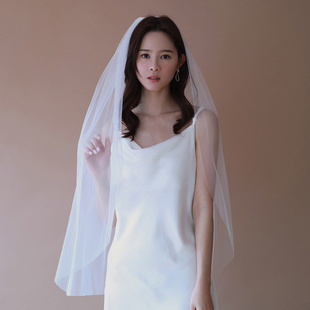 2022春夏新款超简约气质单层新娘结婚头纱领证登记旅拍品质感头饰