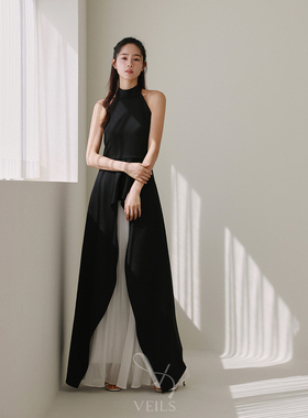 Veils设计感简约气质挂脖露背显瘦两件套轻婚纱敬酒服宴会小礼服