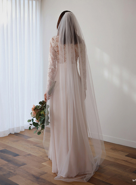 veils原版韩系极简约气质超长单层拖尾新娘头纱婚礼旅拍摄影头饰