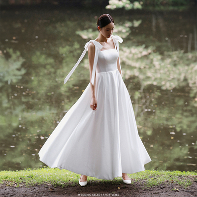 Veils简约白色气质飘带轻婚纱