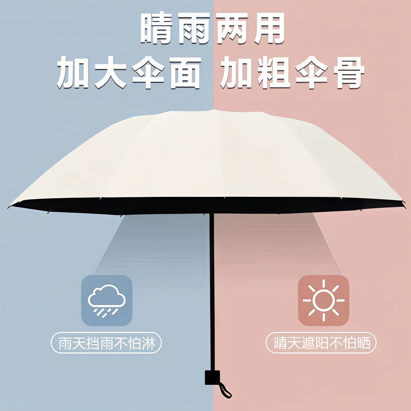 超大号雨伞男女加固手动结实抗风晴雨两用折叠黑胶防晒遮阳伞纯色图片