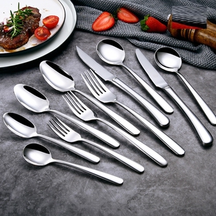 德国西餐刀叉盘子套装家用316不锈钢欧式高档切牛排刀叉勺三件套