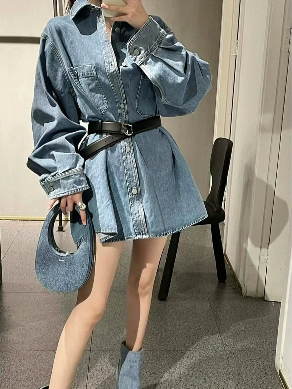 hed小众破洞做旧牛仔外套粗纹23秋冬新款男女同款手工洗水风衣