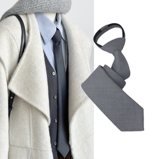 韩系休闲领带配饰秋冬搭配大衣学院风拉链领带免打结