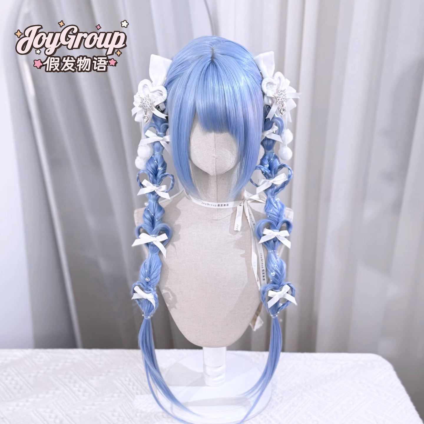 二次元蓝双马尾蝴蝶结甜美假发