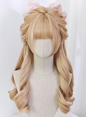 假发物语+洋娃娃优雅女长卷发奶茶金网红jk日常lolita罗马卷复古