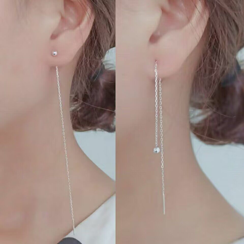 s925银针耳线女长款个性简约百搭耳链韩国气2026质耳坠流苏耳饰品