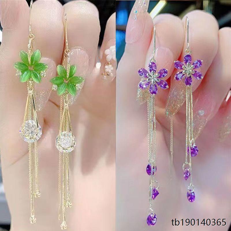 高级感超闪绿色花朵耳线2
