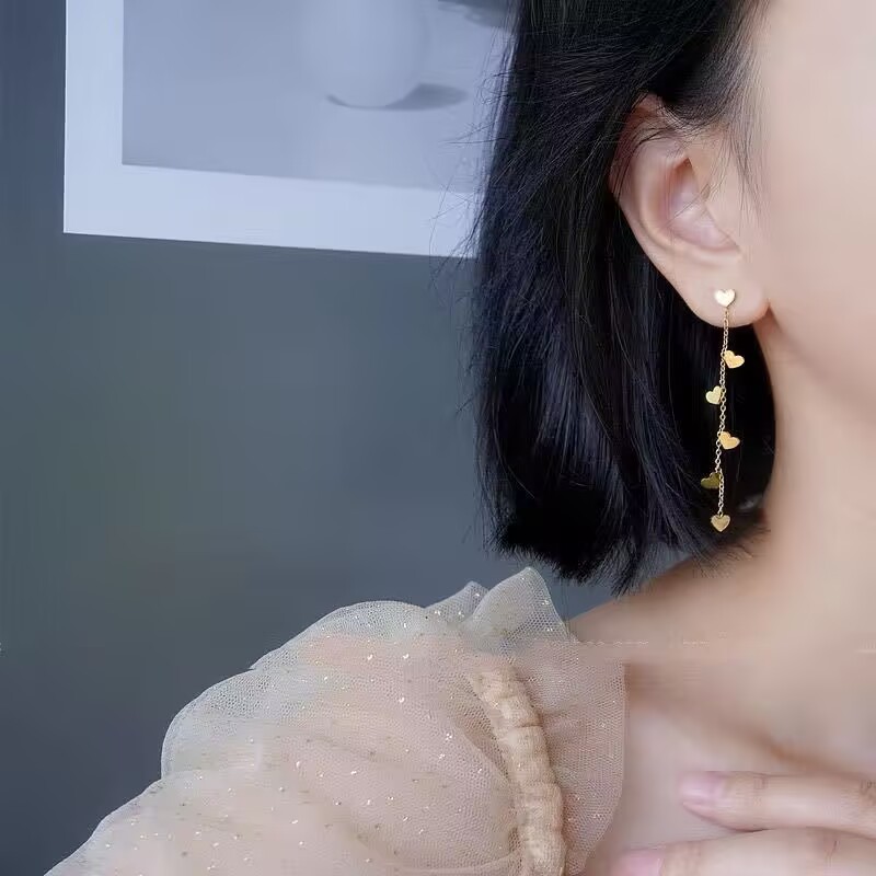 S925银针爱心流苏耳环女韩国气质个性简约耳钉高级感时尚百搭耳饰