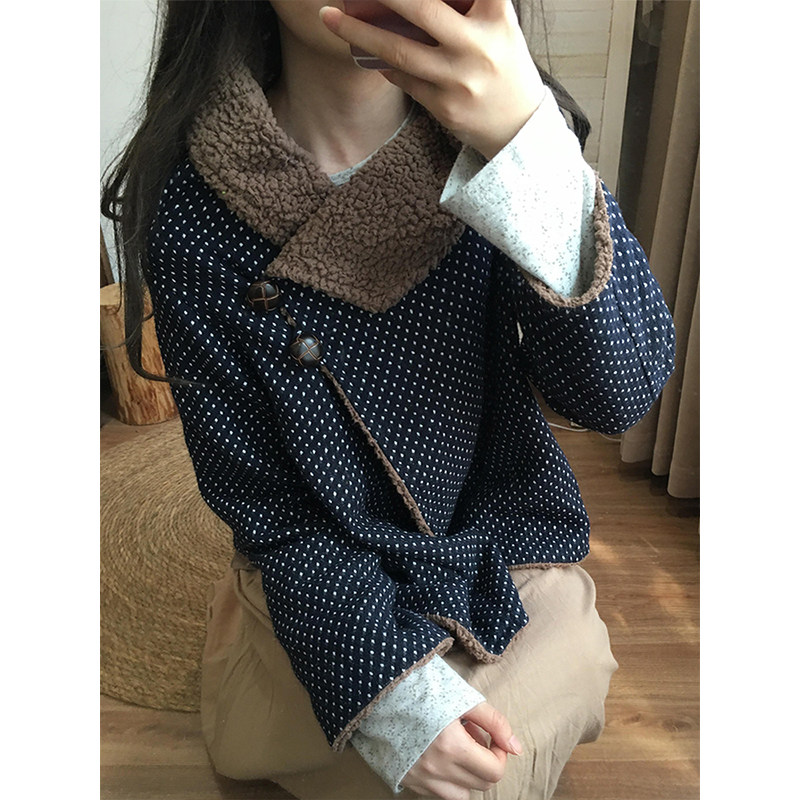 复古气质波点短款外套女秋冬季