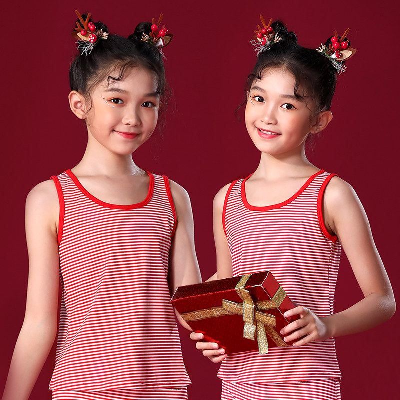 鸿运本命年女童红色背心单层女大童大红新年喜庆儿童内衣长款纯棉