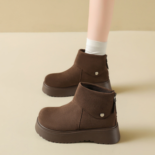 高帮勃肯鞋 真皮软底复古内增高马丁靴配裙子短靴子 女2025年秋冬季