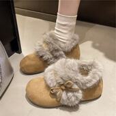 蝴蝶结兔毛毛勃肯鞋 乐福雪地靴 法式 女2026冬季 内增高加绒保暖棉鞋