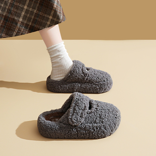 厚底增高毛毛拖鞋女外穿2025新款秋冬女士羊羔毛软底包头半拖棉拖