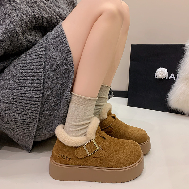 厚底加绒勃肯鞋女2025冬季新款乐福鞋软底不累脚孕妇雪地毛毛棉鞋,女鞋,时尚雪地靴,淘宝优惠券,粉丝福利购,淘宝优惠卷