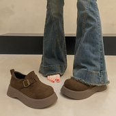 34码 厚底乐福鞋 冬 百搭一脚蹬松糕小皮鞋 休闲勃肯鞋 女2026新款 春季