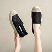 女2026新款 平底34码 夏季 配裙子布鞋 透气网面薄款 一脚蹬渔夫鞋 网鞋